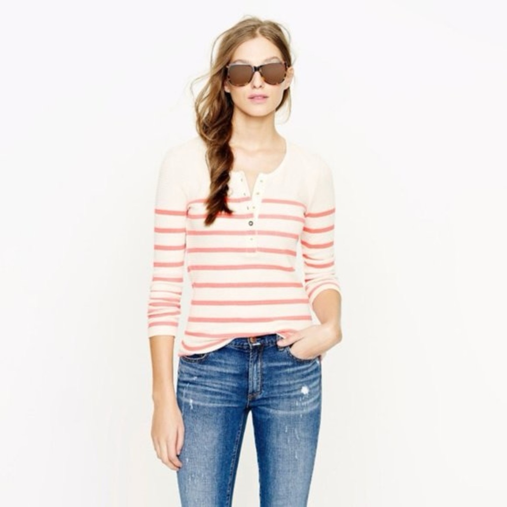 J. Crew Cream and Pink Striped Long Sleeve Top/size Small